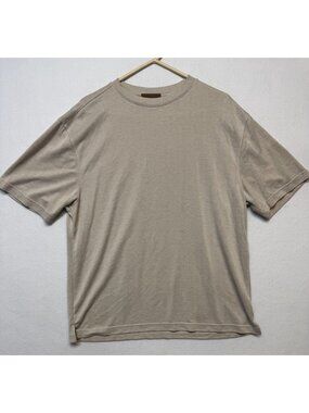 Sette Ponti Taupe Herringbone Short Sleeve Crewneck T-Shirt XL Lightweight